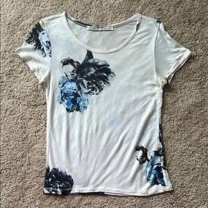 Floral Print Women's Top - White and Blue
